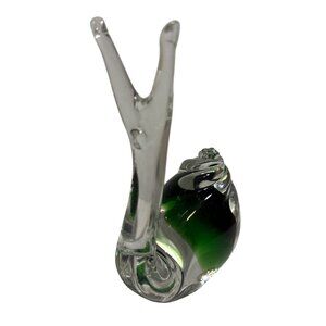 Handcrafted Green & Clear Swirl Glass Snail Figurine Paperweight 5" Tall